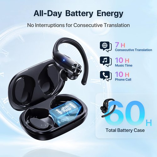 AI Real-Time Translation Earbuds: 144 Languages, Noise Canceling, 60 Hours Battery - Seamless Translator Headphones for Travel, Business, Learning, iOS & Android Support