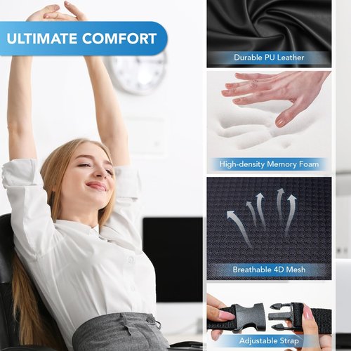 Seat Cushion & Lumbar Support - Ergonomic Memory Foam Pillows for Sciatica & Back Pain Relief - Comfort for Driving & Long Driving- Ideal for Car, Office Chairs, Wheelchairs