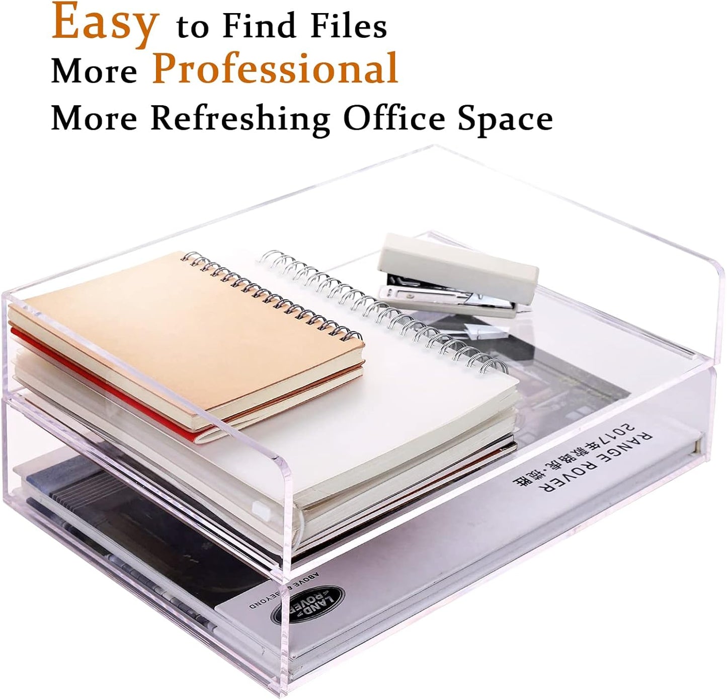 Skiennix Clear Acrylic Paper Tray Organizer - Stackable File Holder for Office & Classroom | 2-Tier Design