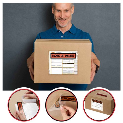 1000 Pcs Packing Slip Envelope Pouches Clear Self Adhesive Shipping Label Sleeves Waterproof Packing List Envelopes Pockets Top Loading Shipping Pouches Enclosed Bags (Orange,7" x 10")