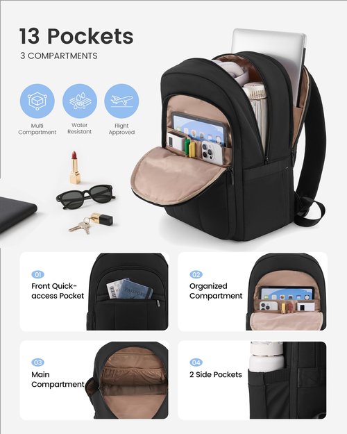 LOVEVOOK Laptop Backpack for Women, Puffer Travel Bag Fits 15.6 Inch Laptop, Lightweight Work Daypack for Teacher Nurse, Water-resistant College Bookbag, Black