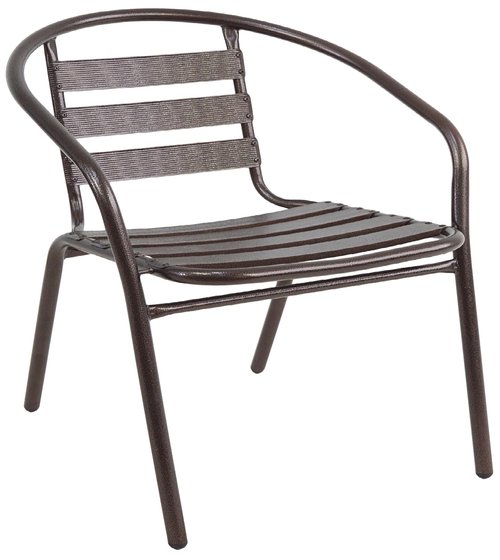 BTEXPERT Indoor Outdoor 23.75" Restaurant Stainless Steel Aluminum Metal Slat Stack Commercial Lightweight, 2 Chairs with a Round Table, Silver/Bronze