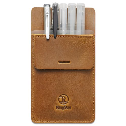 Ringsun Pocket Protector for Men, Full Grain Leather Pen Protect Holder for Heavy Duty Shirts, Lab Coats, Holds Pens, Pointers, Cards, Pocket Protectors for Pencils