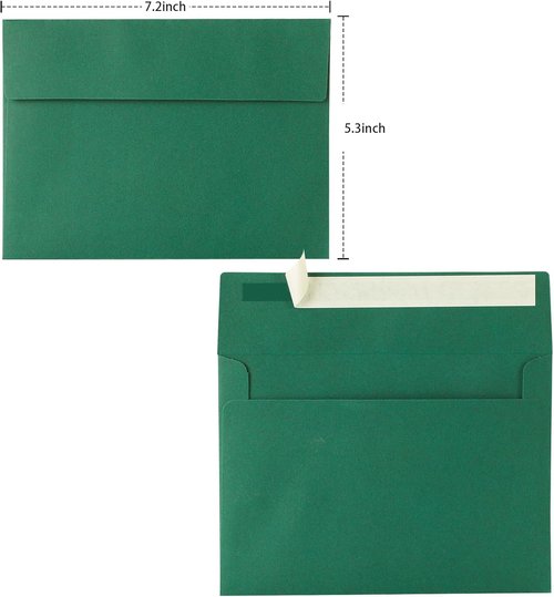 Green Envelopes - 50 Pack A7 Dark Green 5 x 7 Inch | 120gsm Paper for Invitations & Gifts
