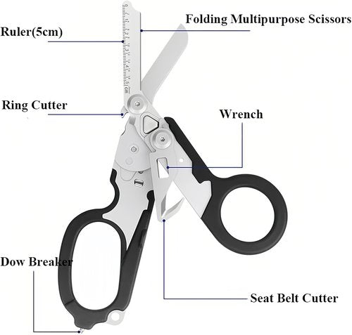 Emergency Response Trauma Shears, Stainless Steel Foldable Scissors Pliers, Outdoor Camping Rescue Scissors Glass Breaker Tool