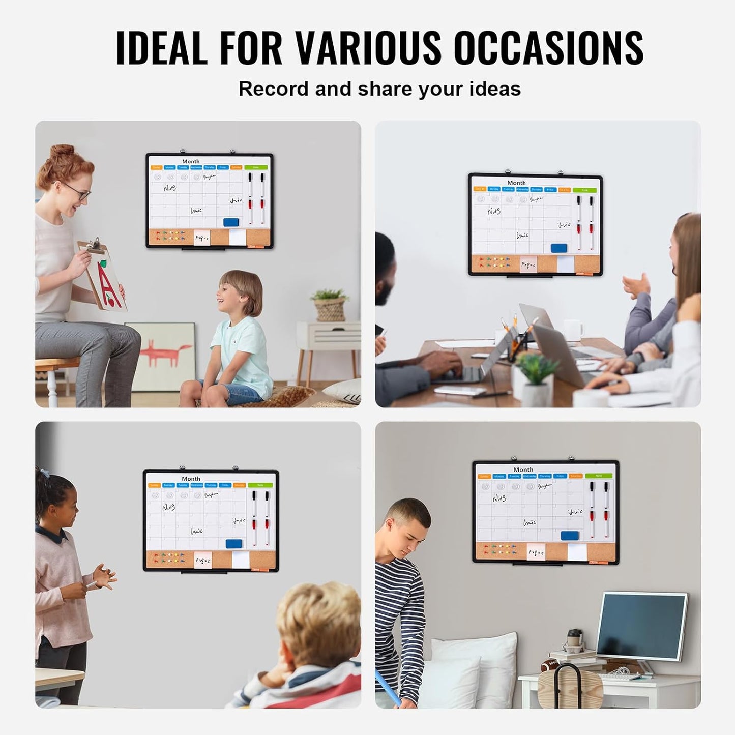 VEVOR Monthly Calendar Whiteboard & Cork Board Combo - 24"x18" Magnetic Dry Erase Bulletin Board for Home, Office, School