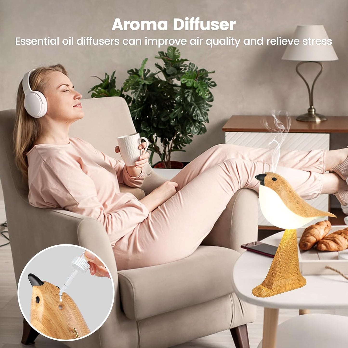 VoMii Small Bird Table Lamp - Touch & Remote Control, 3-Color Dimmable, Rechargeable Night Light | Cute Bedroom Decor