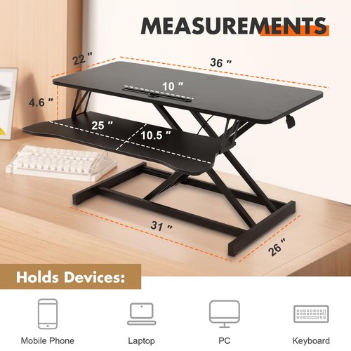 FAHKNS Standing Desk Converter, 36 Inch Height Adjustable Sit to Stand Riser Workstation, Sit Stand up Computer Home Office Desk, Black