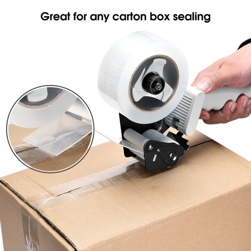 Packing Tape Dispenser Gun, Pacific Mailer 2 Inch Tape Gun Dispenser with 2 Inch Carton Packing Tape, Lightweight Industrial Side Loading Tape Dispenser - Black