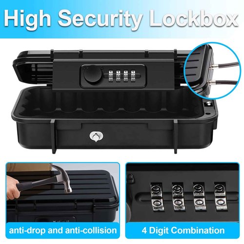 LIGBT Portable Safe Lock Box with Waterproof Travel Safe, Combination Key Lock, Removable A3 Steel Cable Locks for Beach, Outdoor, Home, Dorm, Office, Car