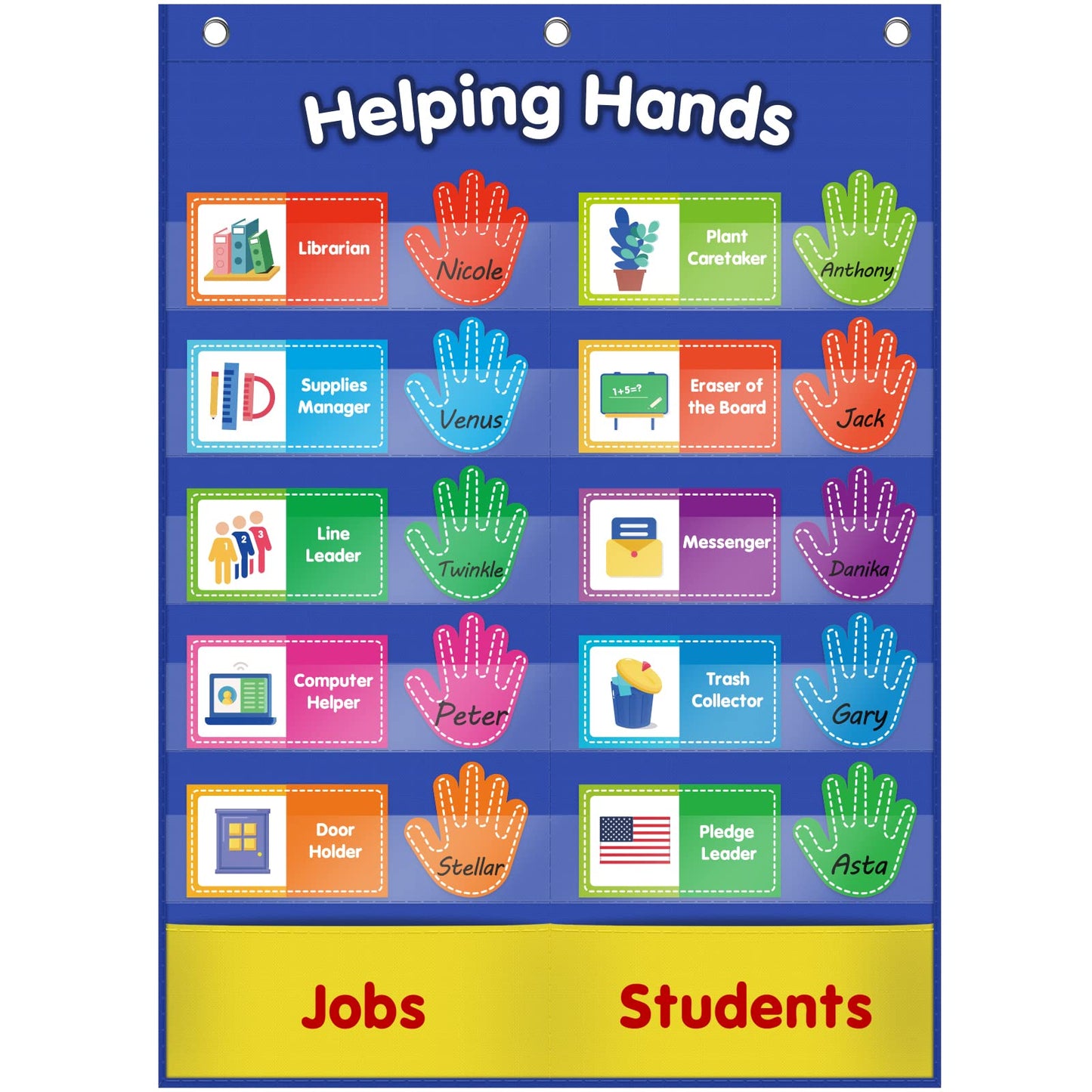 ABCxGOOD Helping Hands Pocket Chart,Classroom Jobs and Management Pocket Chart, Preschool Classroom Must Haves Supplies, Great for Classroom Homeschool. (Blue, 29"*20.5")