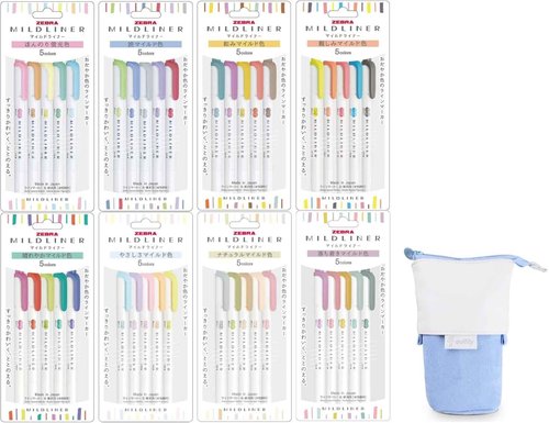 QULLITY Double-Ended Creative Highlighter set of 40 colors original pen pouch (Blue)