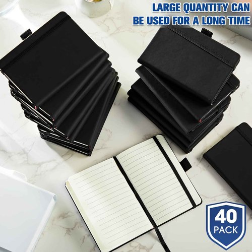 40 Pack Pocket Notebook Journals A6 Mini Hardcover Journal PU Leather Lined Notebooks 3.5 x 5.5 Inch Small College Ruled Notepad With Pen Holder for Writing Office School Supplies (Black)