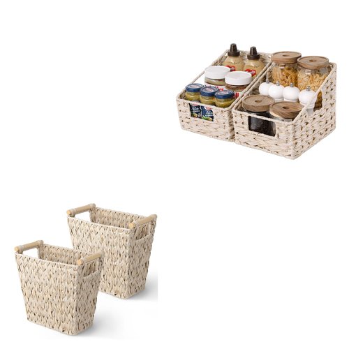 GRANNY SAYS Bundle of 2-Pack Small Waste Basket for Rubbish & 2-Pack Wicker Shelf Baskets