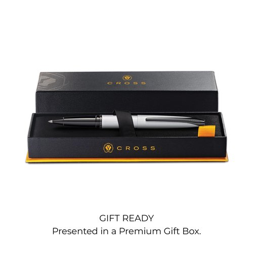 Cross ATX Refillable Rollerball Pen Presented in a Luxury Gift Box - Medium Point, Black Ink, Sandblasted Chrome
