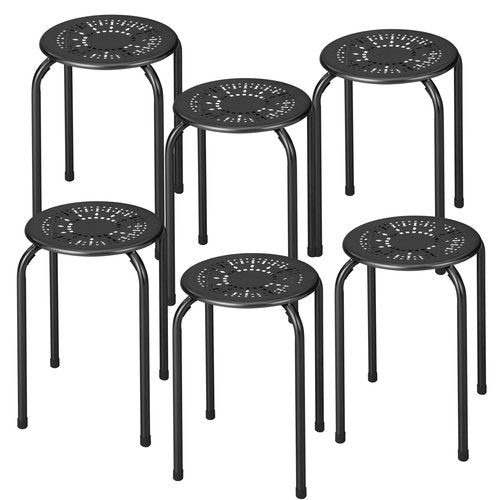 POWERSTONE Stackable Stools 6 Pack, Portable Stacking Bar Stools Iron Round Nesting Chairs Flexible Seating for Home Office School, Black