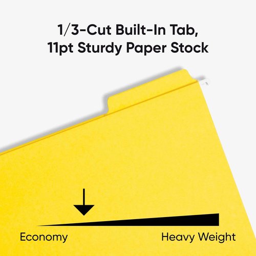 Smead FasTab Hanging File Folder, 1/3-Cut Built-in Tab, Letter Size, Yellow, 20 Count (64097)
