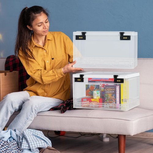 Lock Box with Locker,Lockbox for Office,School,Home Personal Items Safe,Medicine Lockable Cabinet,Food Snacks Container,Files Documents Organizer,Kids Proof Prize Box (Clear)