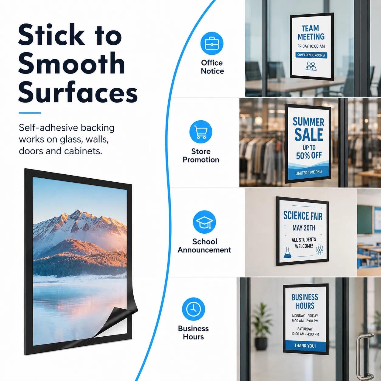Magnetic Sign Holder 8.5 x 11, 5 Pack Self Adhesive Magnetic Frame for Letter Size Paper, Clear PVC Quick Change Sign Display Sleeve for Glass, Wall, Office, Store & Restaurant