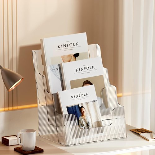 Gagee 2 Pack Brochure Display Stand or Wall Mount 8.5 x 11 inch,3 Tier Magazine Holder,Clear Stands for Display Literature,Brochures,Pamphlet,Flyer,Paper Document