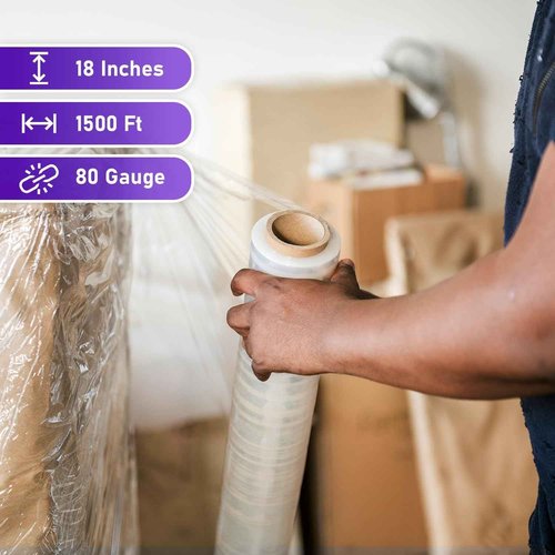 Plastic Prince 18" x 1500 ft 80 Gauge 4 Rolls Pallet Hand Shrink Wrap Stretch Wrap High Quality 4 Pack