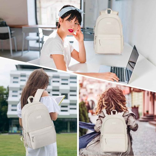 KROSIAS School Backpack for Teens Girls, Cute Student Bookbag Large 15.6 Inch Laptop Bag Aesthetic College Backpacks for Women High School Travel (Beige)