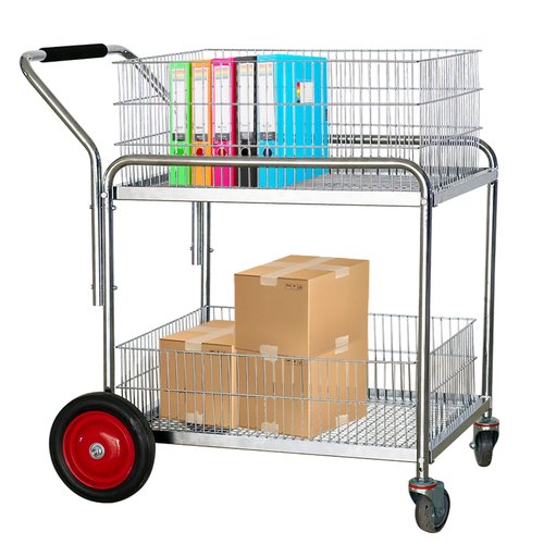 DIYTuning Deluxe Mail Office File Cart,250 Lb. Capacity,Upper & Lower Baskets,Grocery Cart,Laundry,Shopping,Grocery,Luggage,Kitchen,Restaurant Office Trolley