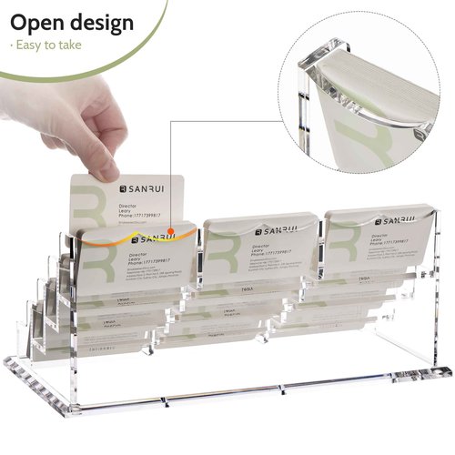 SANRUI Business Card Holder for Desk Clear Acrylic Business Card Holders, Business Card Display Stand 4 Tier 12 Slots