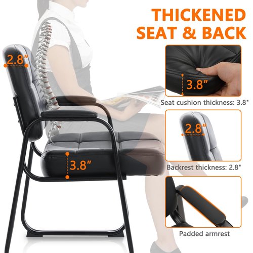 CLATINA Big & Tall 400 lbs Waiting Room Guest Chair, Leather Office Reception Chair No Wheels with Backrest Wide Seat and Padded Arms for Home Office Lobby Conference Waiting Room, Black, 1PACK