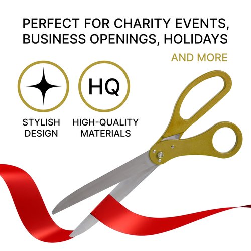 25" Gold Scissors for Grand Opening – Large Heavy Duty Scissors 25 Inch Giant Shears for Ribbon Cutting Ceremony Gold Giants Ribbon Cutting Sears for Special Events Inaugurations and Ceremonies