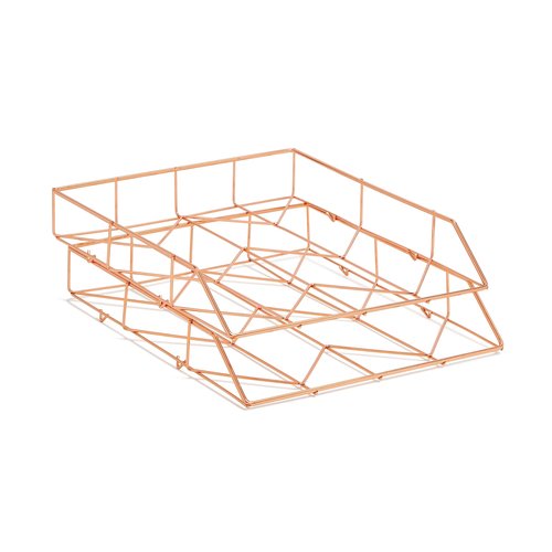 U Brands Desktop Fashion Filing Set, Desktop Organizer, Wire Metal, Rose Gold, 10 Pieces