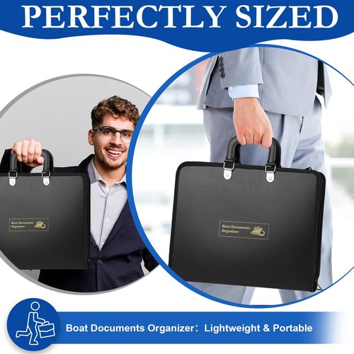 14" x 10" Boat Documents Organizer with Zipper Important Document Organizer 13 Pocket Dry Bag for Boat Documents Binder Black Waterproof File Storage Case with Handle for Registration Letter A4 Files