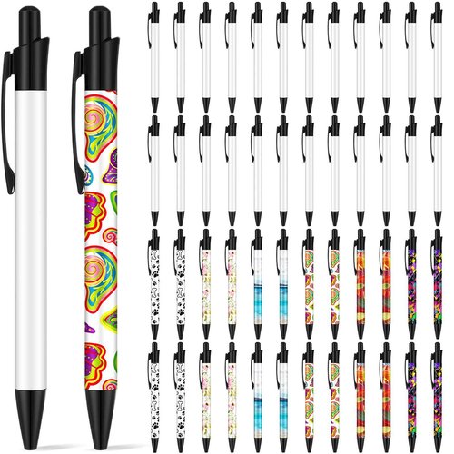 Yexiya Sublimation Pens Blank Heat Transfer Pen Sublimation Ballpoint Pen with Shrink Wrap White Aluminum Customized Clip Pen School Supplies for Christmas Office School Stationery Supplies (50 Sets)