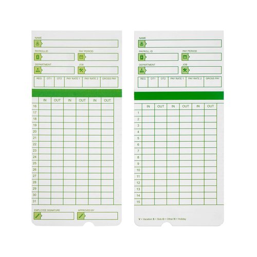 Zzrywuty All Pay Periods, 100 Count Time Cards for Hn3000, 2-Sided, 3 3/8" x 7 3/8", Green