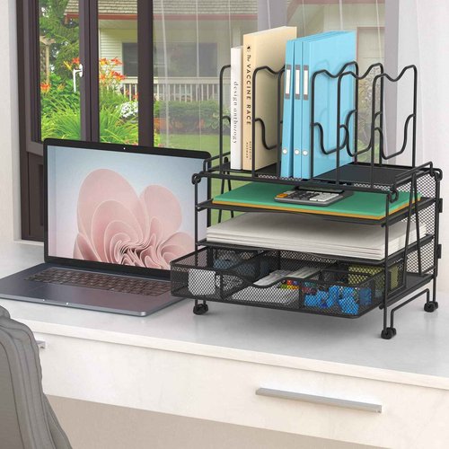 BOHDK Wall Mount Pen Organizer 3-in-1 Desktop Organizer with 3 Tier Tray and 5 Upright Sections