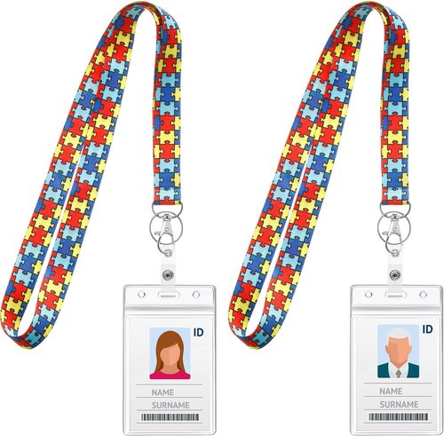 Outus Autism Puzzle Lanyards - Retractable Badge Reel & Cardholder Keychain | Cute Breakaway Design for Nurses & Teachers