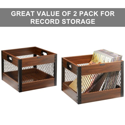 X-cosrack 2 Packs Vinyl Record Storage Crate, Wooden LP Album Shelf Cube Organizer Box
