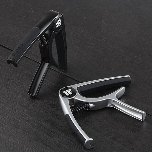 WINGO Guitar Capo for Acoustic and Electric Guitars, Ukulele, Mandolin, Banjo - Silver with 5 Non-slip Picks.