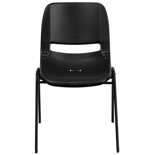 EMMA + OLIVER Kid's Black Ergonomic Shell Stack Chair - Black Frame and 14" H Seat