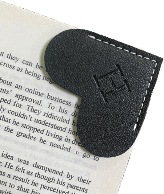 Skiennix Personalized Leather Bookmarks - Unique Heart Design | Handmade Gifts for Readers (Black, H)
