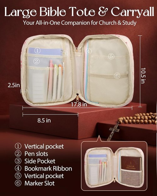 Miss Adola Bible Cover Case for Women - Quilted Organizer with Zipper Handle & Shoulder Strap | Perfect for Teens