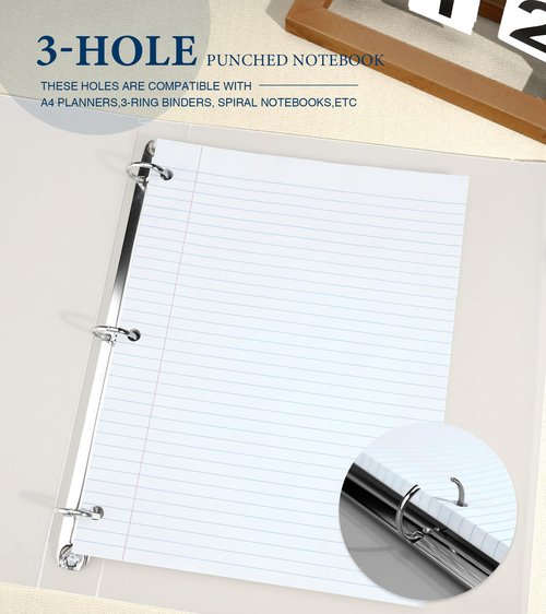 PINJINGPRO Loose Leaf Paper, Notebook Paper, 8 x 10.5 College Ruled Paper, 3 Hole Punch Binder Paper, Lined Paper for 3 Ring Binders, College Ruled Paper, 100 Sheets/Pack Filler Paper (2 Pack)