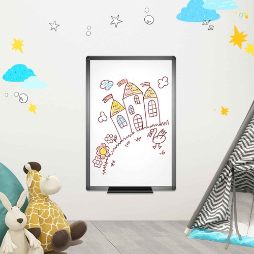 VIZ-PRO Magnetic Dry Erase White Board, 36 X 24 Inches, Black Aluminium Frame, with 3 Colored Erasers