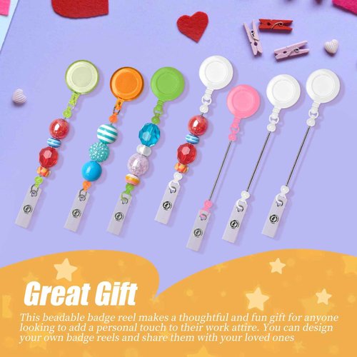 60 Pcs Beadable DIY Badge Holder Set Heavy Duty Retractable Keychain Badge Reel Clips ID Name Badge Clip with Belt Clip Blank Jewelry DIY Gift for Office Worker Doctor Nurse Employee Supplies