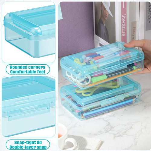 Blulu 25 Pack Double Layer Pencil Boxes Bulk, Large Capacity Plastic Pencil Cases with Snap-tight Lid Plastic Pen Storage for Stationery Office Home Donation(Multicolor)