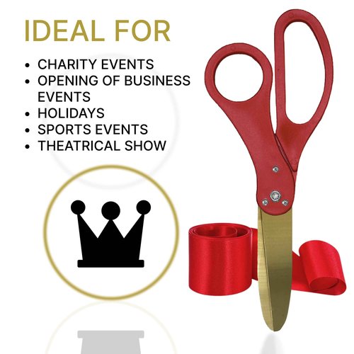 Red Ribbon Cutting Ceremony Kit – 20 Ribbon Cutting Scissors with Gold Blade and Satin Ribbon Red for Inaugurations & Special Events