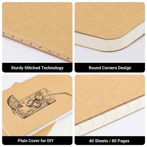 EUSOAR Journal Notebook, 12 Pack A4 11" x 8-1/2", 40 Sheets/ 80 Pages, 100gsm Thick Paper, Kraft Notebooks College Ruled, Line Travelers Journals Bulk Softcover, for Diary Writing Work Office