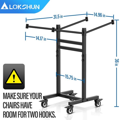 Lokshun Folding Chair Rack,Chair Cart with 14 Chairs Capacity,Sturdy Metal Chairs Storage Rack,Space-Saving Dolly with 4 Lockable Wheels & Strap,Large Storage Holder for Party,Office,Home