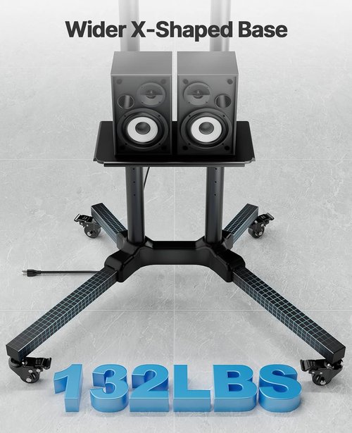 HUANUO Rolling TV Stand - Mobile Cart for 32-85 Inch Flat/Curved TVs | Tilt & Height-Adjustable, 132 lbs Capacity