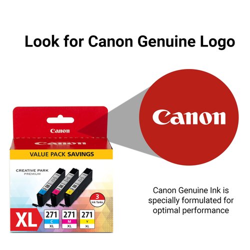 Canon CLI-271XL Genuine Three Color Value Pack, Compatible with MG6820, MG6821, MG6822, MG5720, MG5721, MG5722, MG7720, TS5020, TS6020, TS8020, and TS9020 (Optional) Printers